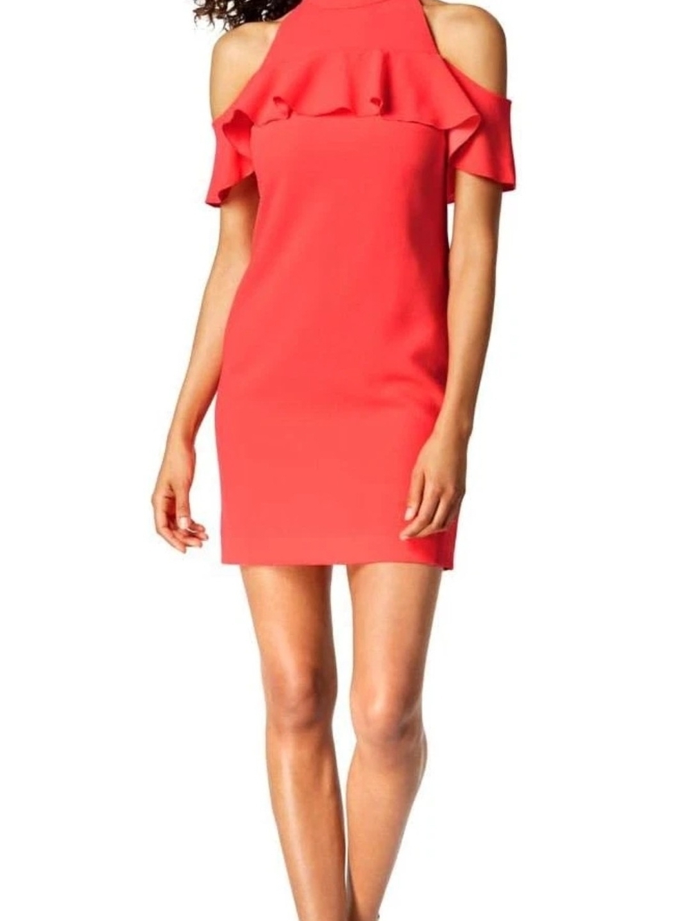 Trina Turk Coral Laelia Crepe Cold Shoulder Dress 4